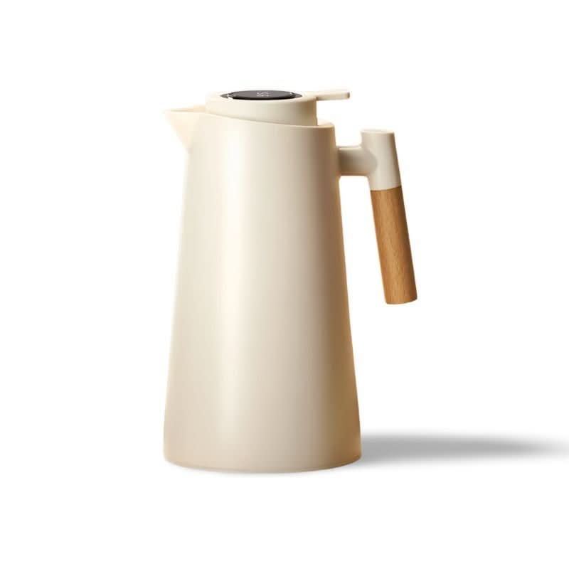 Thermos à double paroi avec affichage de température et poignée en bois