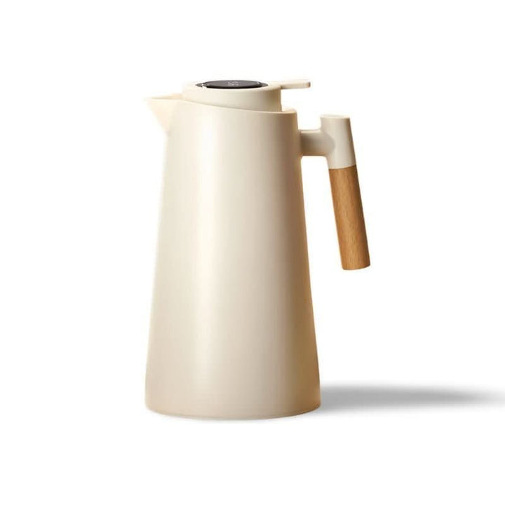 Thermos à double paroi avec affichage de température et poignée en bois