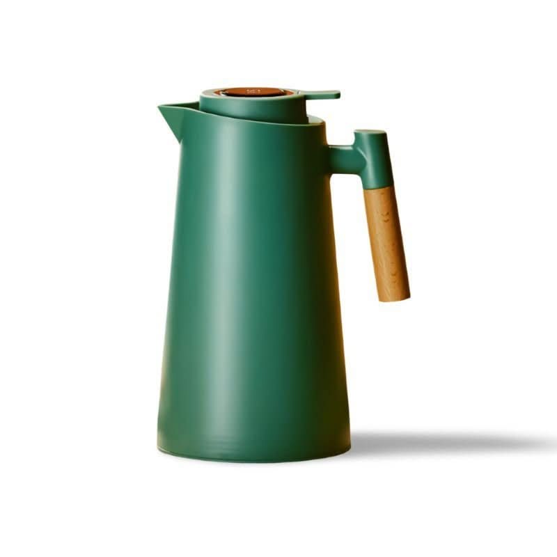 Thermos à double paroi avec affichage de température et poignée en bois