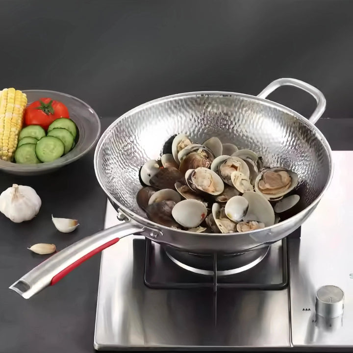 Wok en Titane Premium avec Fond Rond pour Plaques Induction et Sautés Faciles