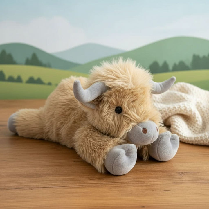 Jouet en Peluche Charmant de Vache des Highlands avec un Charme Rustique et Fluffy