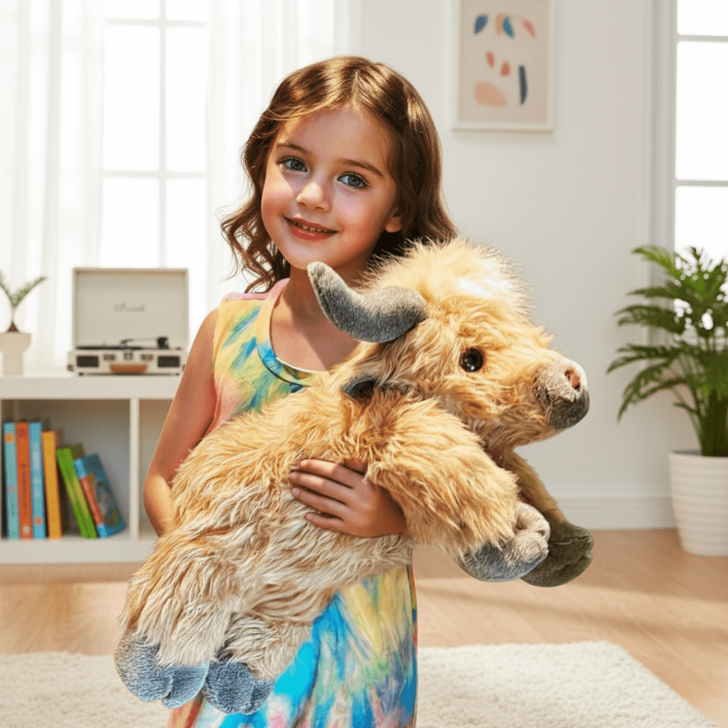Jouet en Peluche Charmant de Vache des Highlands avec un Charme Rustique et Fluffy
