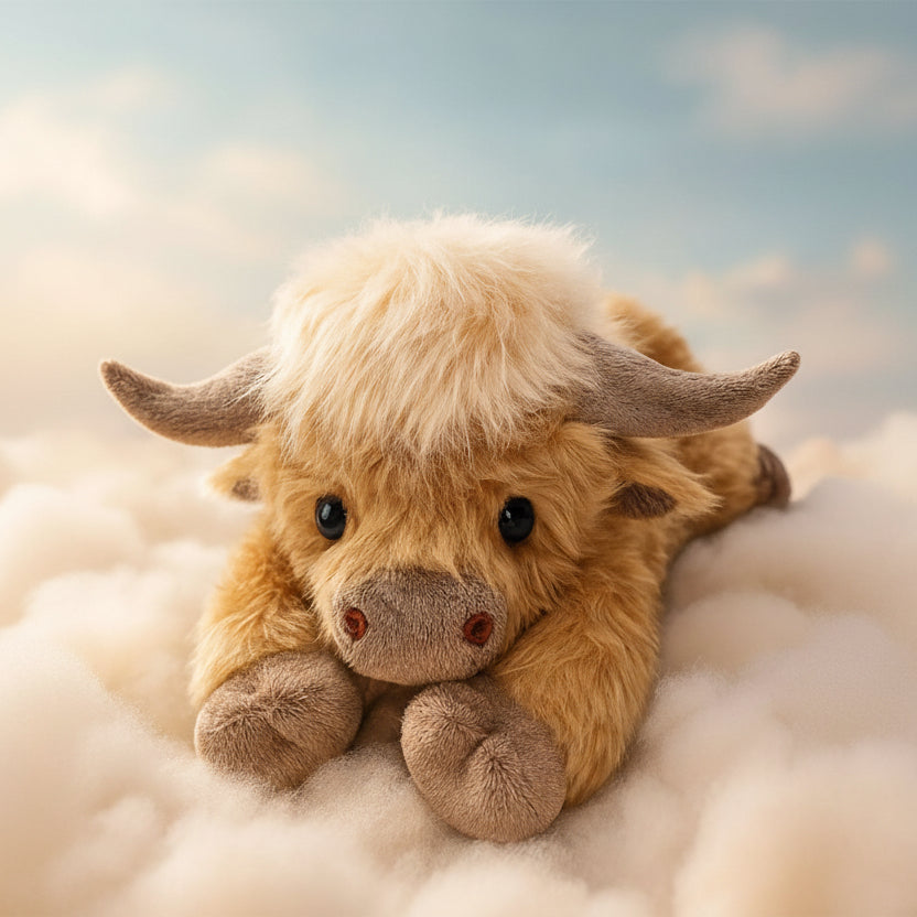 Jouet en Peluche Charmant de Vache des Highlands avec un Charme Rustique et Fluffy