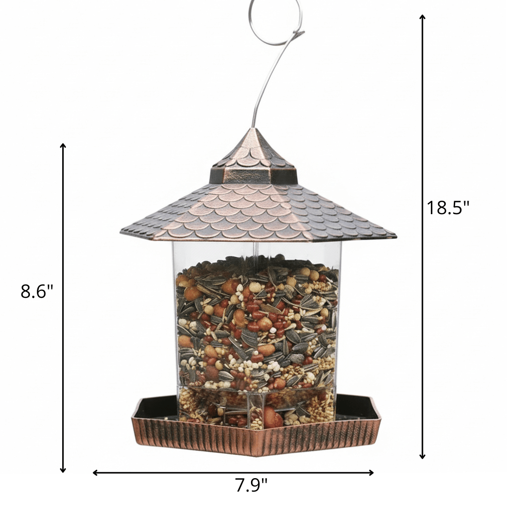 Distributeur de nourriture pour oiseaux au look cuivre élégant pour décoration suspendue résistant aux intempéries