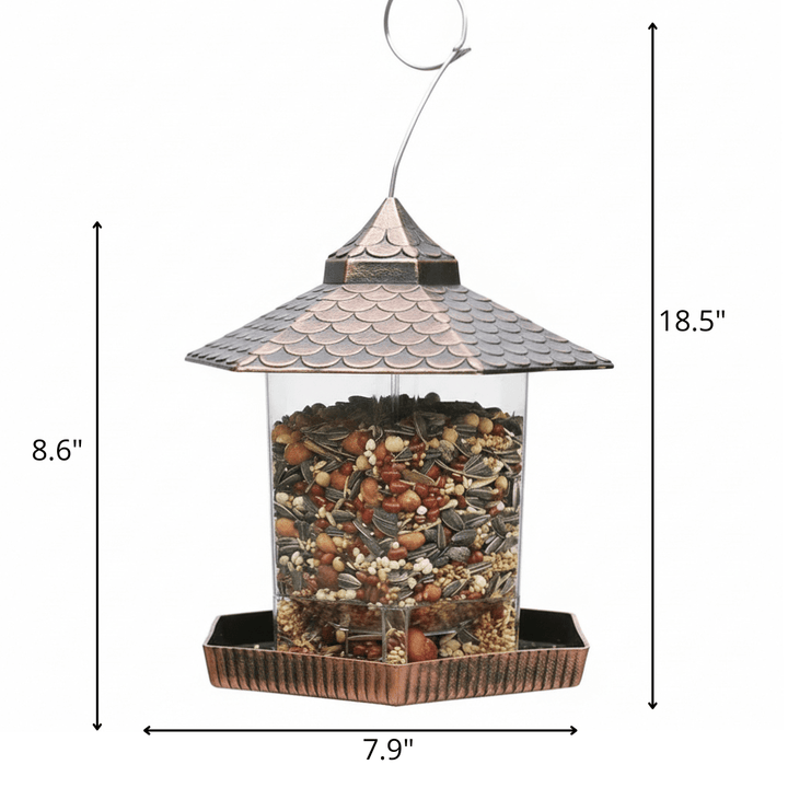 Distributeur de nourriture pour oiseaux au look cuivre élégant pour décoration suspendue résistant aux intempéries