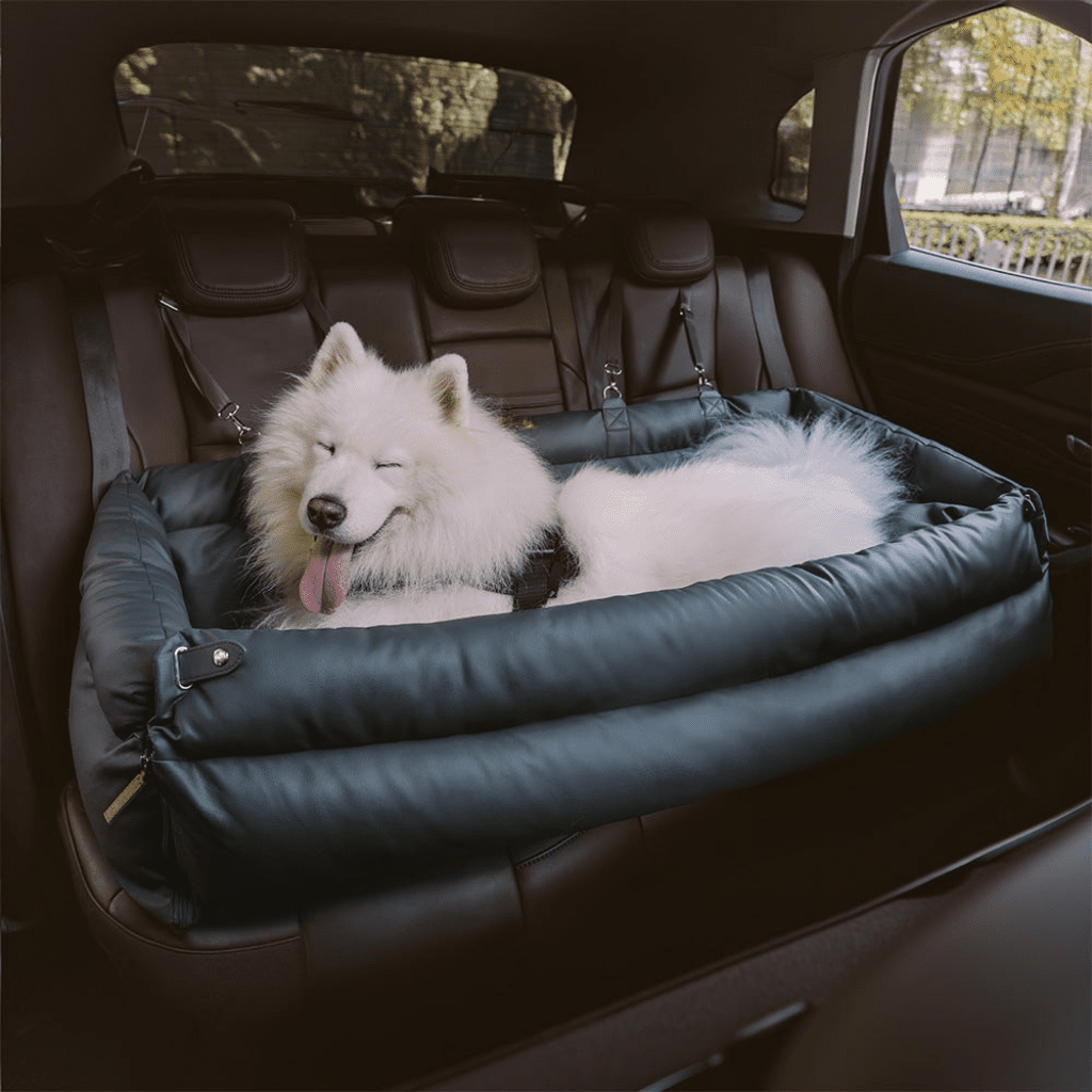 Grand Coussin de Siège de Voiture pour Chien en Cuir Synthétique avec Finition Élégante et Support Antidérapant