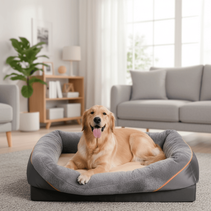 Lit Orthopédique Imperméable pour Chien avec Oreiller Élevé & Support en Mousse à Mémoire
