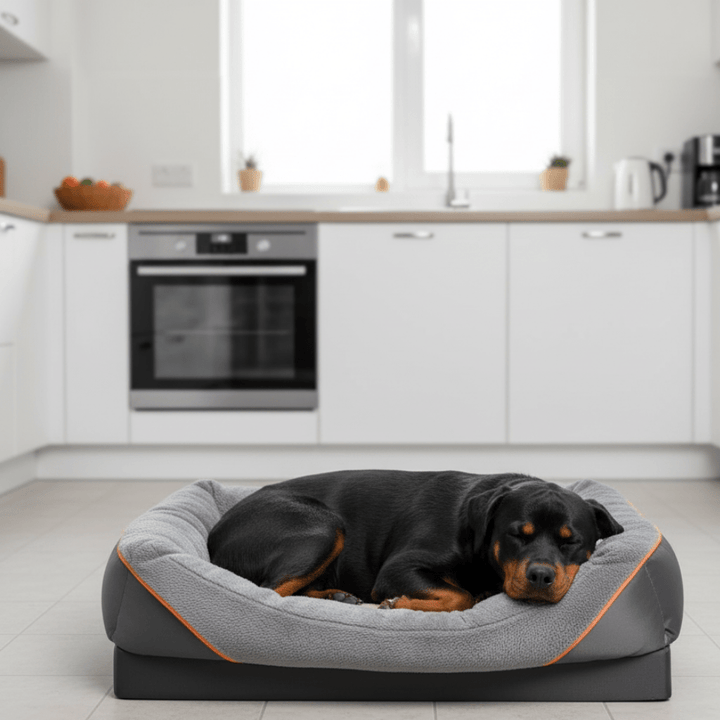 Lit Orthopédique Imperméable pour Chien avec Oreiller Élevé & Support en Mousse à Mémoire