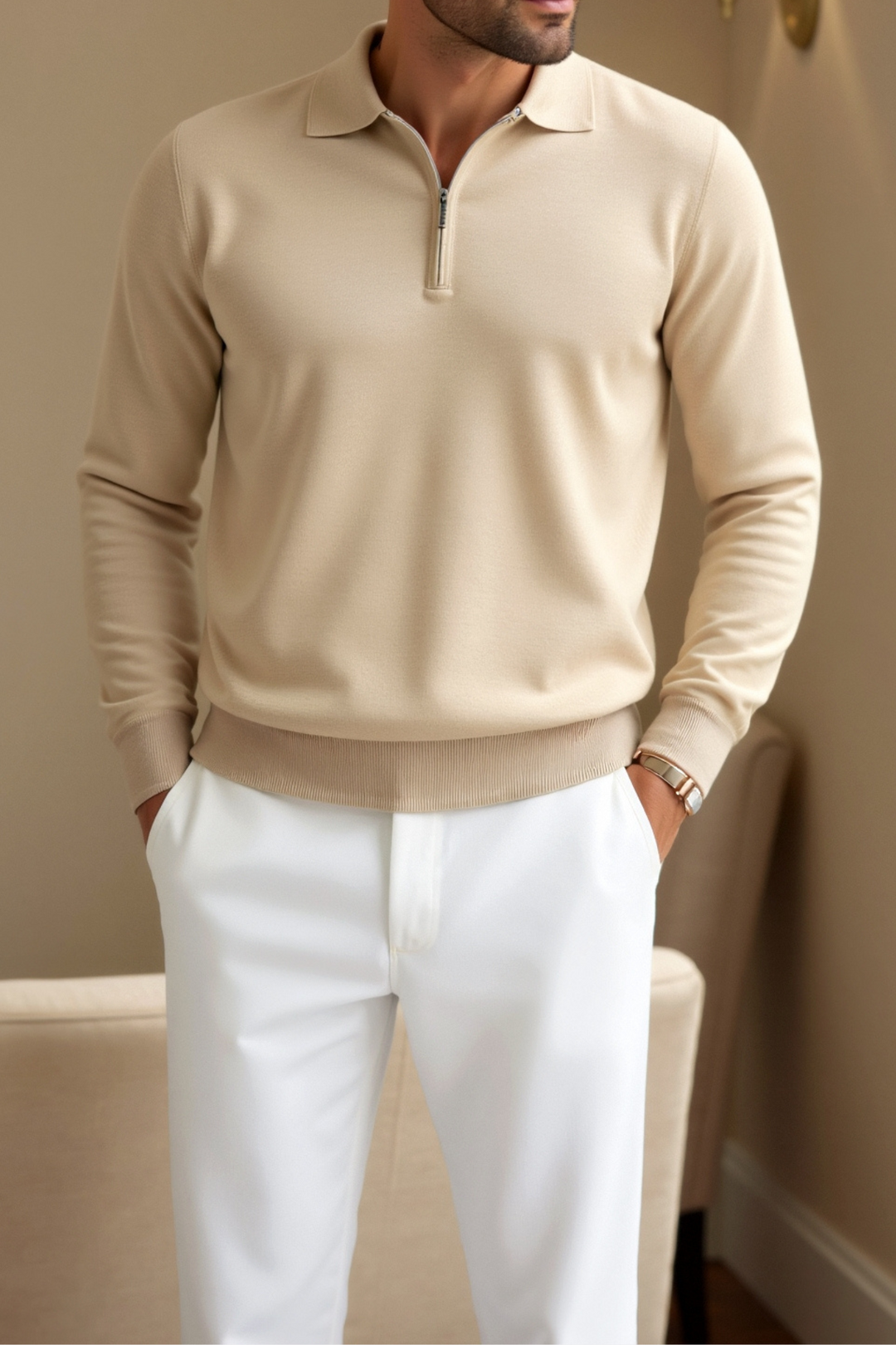 Chemise Polo Casual pour Homme à Col Zippé Quart | Manches Longues