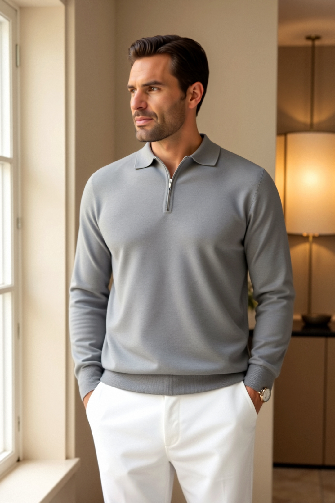 Chemise Polo Casual pour Homme à Col Zippé Quart | Manches Longues
