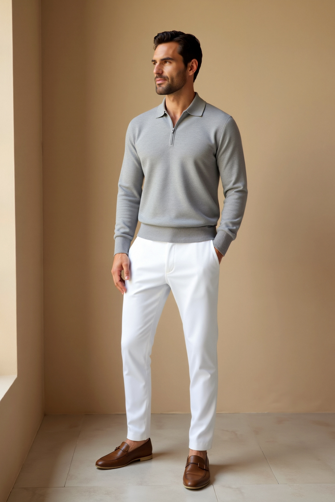 Chemise Polo Casual pour Homme à Col Zippé Quart | Manches Longues
