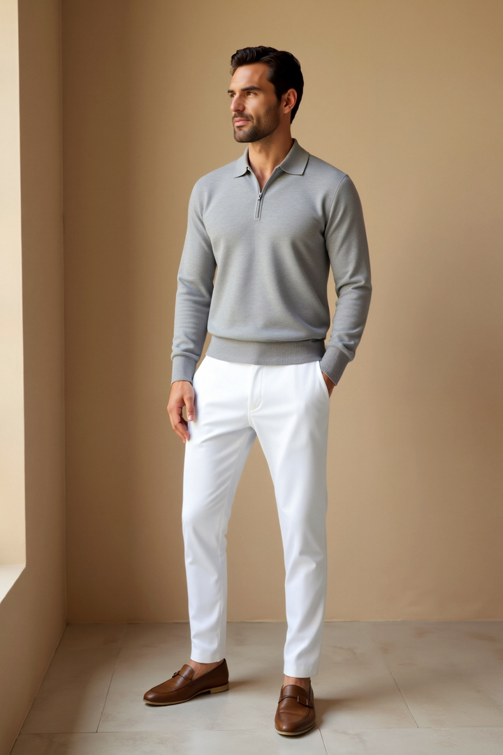 Chemise Polo Casual pour Homme à Col Zippé Quart | Manches Longues