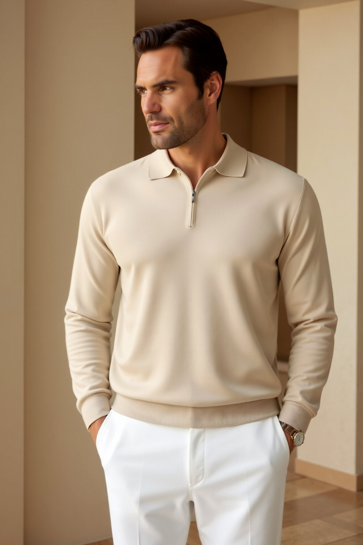Chemise Polo Casual pour Homme à Col Zippé Quart | Manches Longues