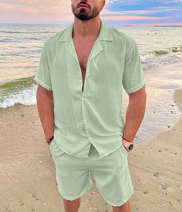 Ensemble d'été pour hommes en deux pièces | Chemise en lin et shorts