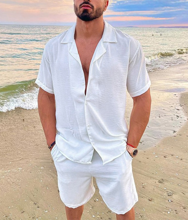 Ensemble d'été pour hommes en deux pièces | Chemise en lin et shorts