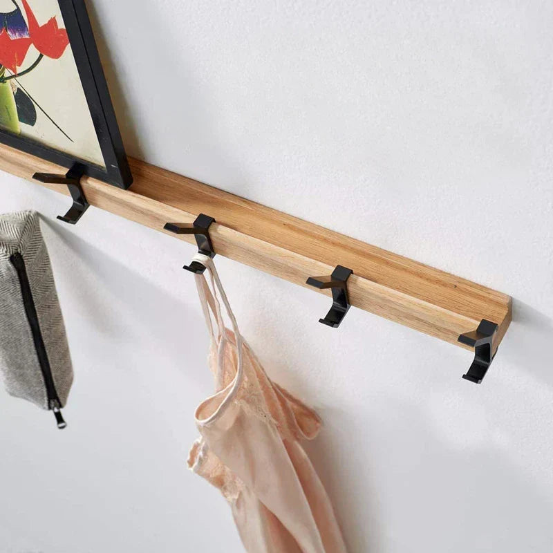 Porte-manteau mural avec crochets doubles réglables | Design scandinave | Bois & Aluminium | Gain de place & Moderne