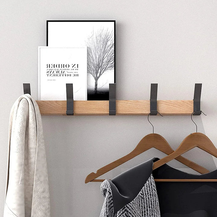 Porte-manteau mural avec crochets doubles réglables | Design scandinave | Bois & Aluminium | Gain de place & Moderne
