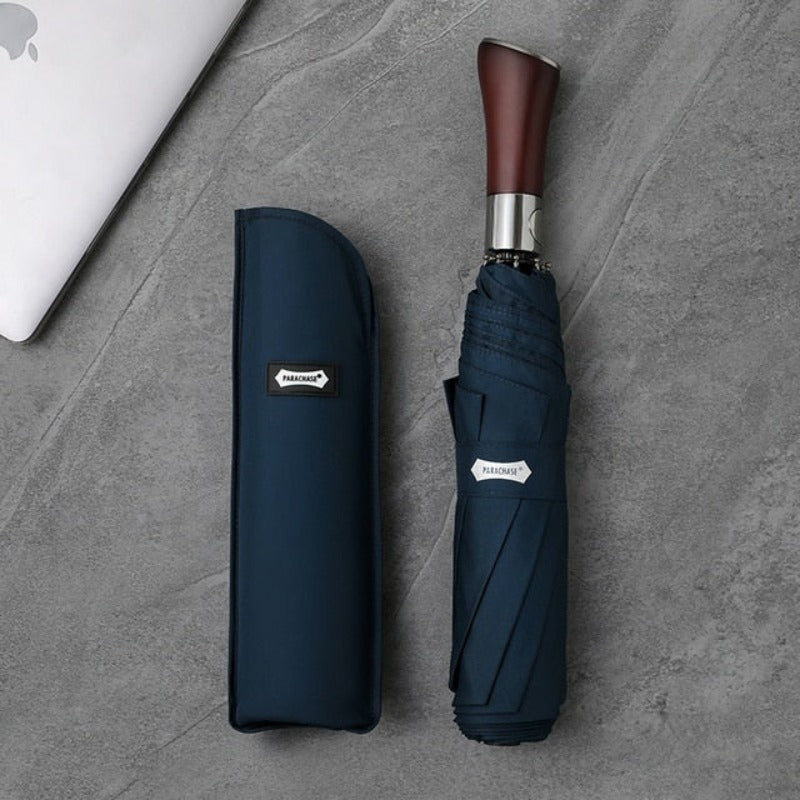 Parapluie Auto-Ouvert avec Poignée en Bois Élégante