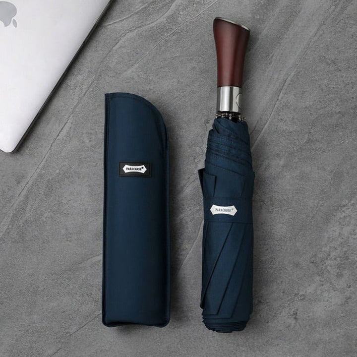 Parapluie Auto-Ouvert avec Poignée en Bois Élégante