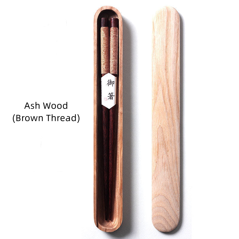Baguettes en Noyer Noir avec Fil Décoratif dans une Boîte en Bois
