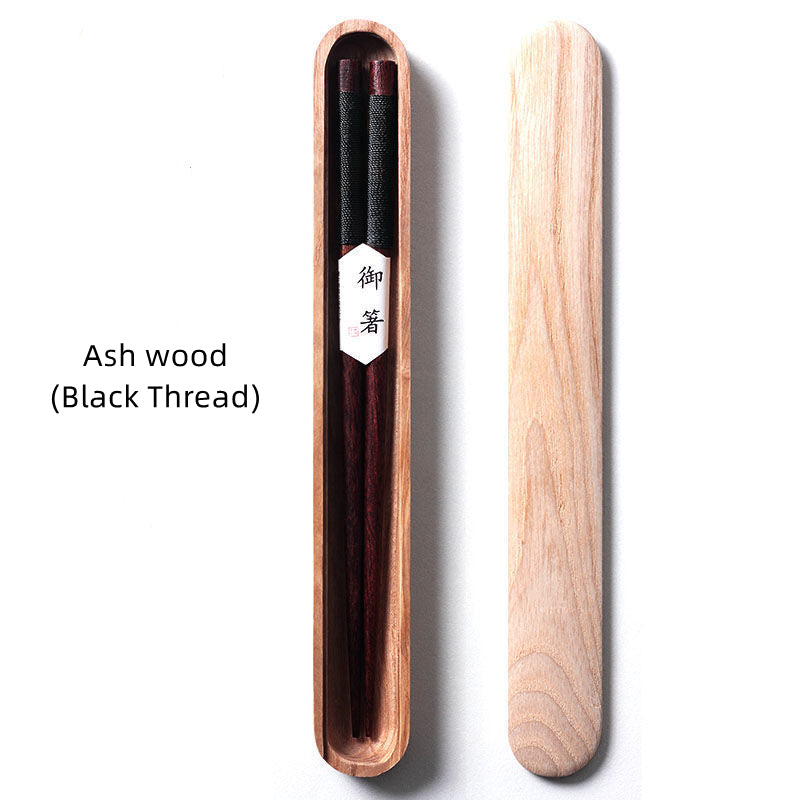 Baguettes en Noyer Noir avec Fil Décoratif dans une Boîte en Bois