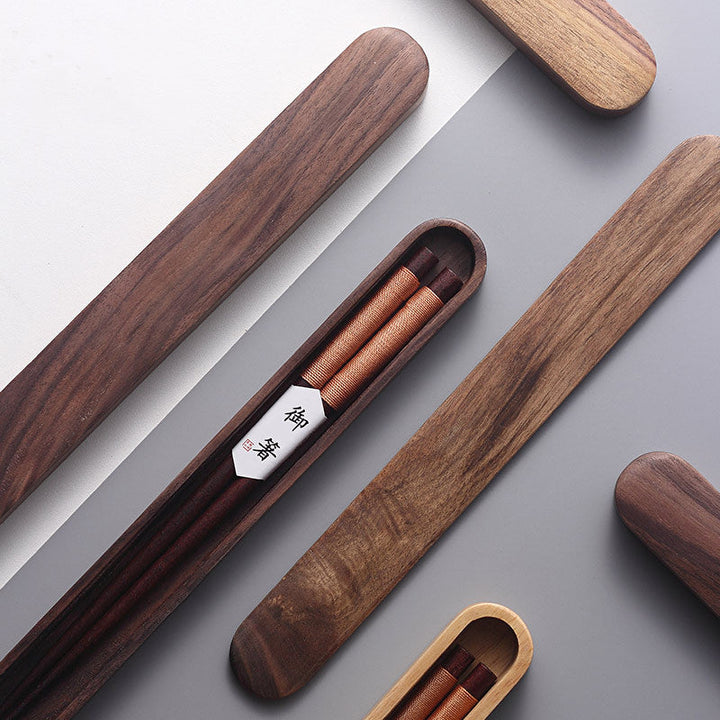 Baguettes en Noyer Noir avec Fil Décoratif dans une Boîte en Bois