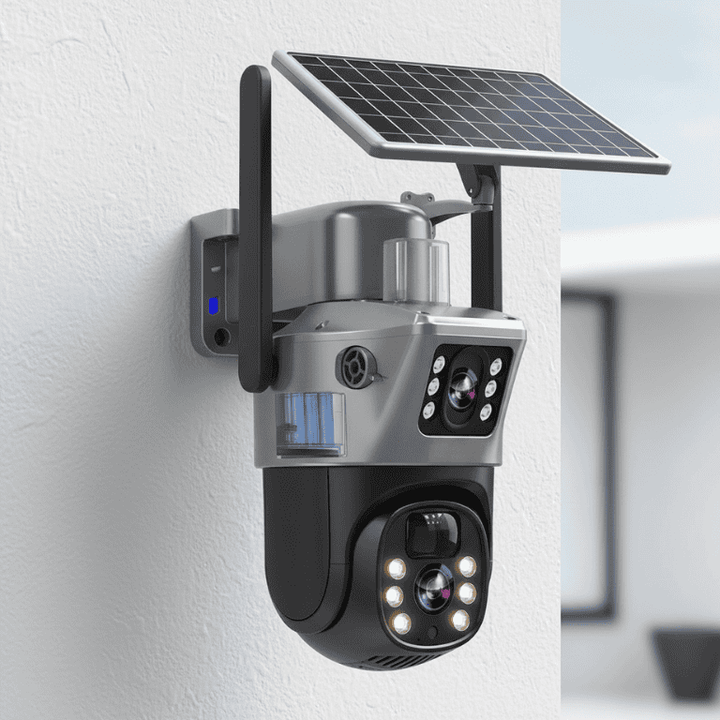 Caméra de Sécurité Sans Fil 4K avec Panneau Solaire et Vue Complète à 360°