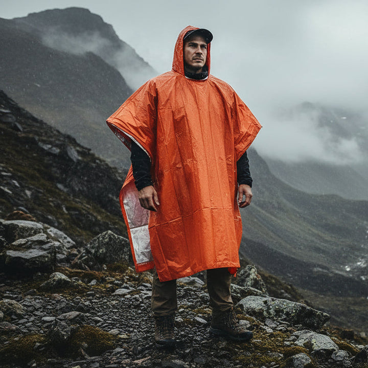 Poncho de pluie d'urgence réutilisable avec capuche pour protection en extérieur