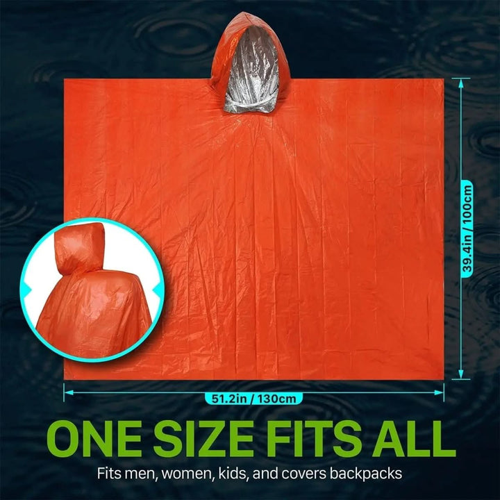 Poncho de pluie d'urgence réutilisable avec capuche pour protection en extérieur
