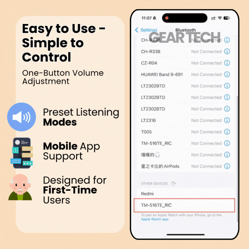 Appareils auditifs contrôlés par application Bluetooth - Pas de prescription requise