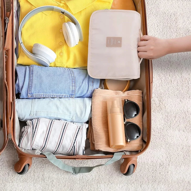 Trousse de Toilette de Voyage Compacte | 6 Compartiments & Poche pour Humidité | Polyesters Polyvalent & Résistant à l'Eau