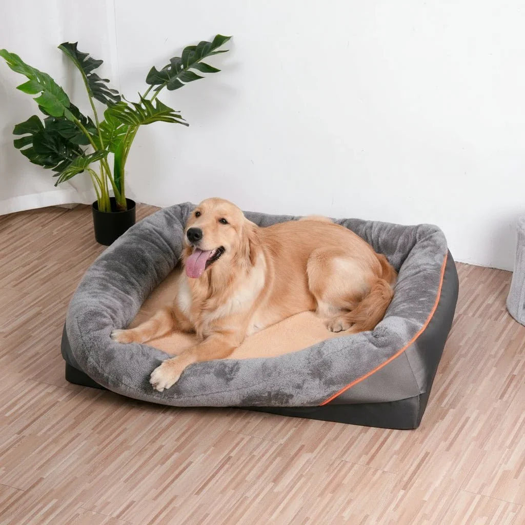 Lit Orthopédique Imperméable pour Chien avec Oreiller Élevé & Support en Mousse à Mémoire