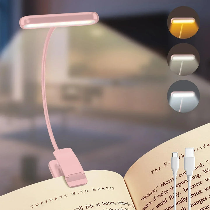Lampe de lecture rechargeable USB flexible | 3 couleurs de lumière et dimmable | Design à clip avec bras ajustable