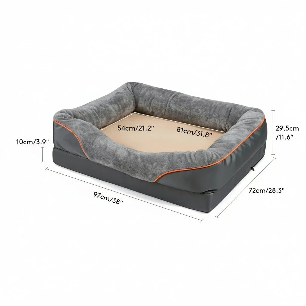 Lit Orthopédique Imperméable pour Chien avec Oreiller Élevé & Support en Mousse à Mémoire