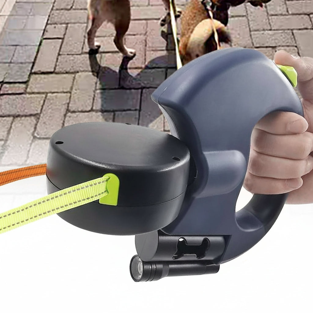 Laisse Rétractable pour Deux Chiens avec Lampe de Poche Intégrée