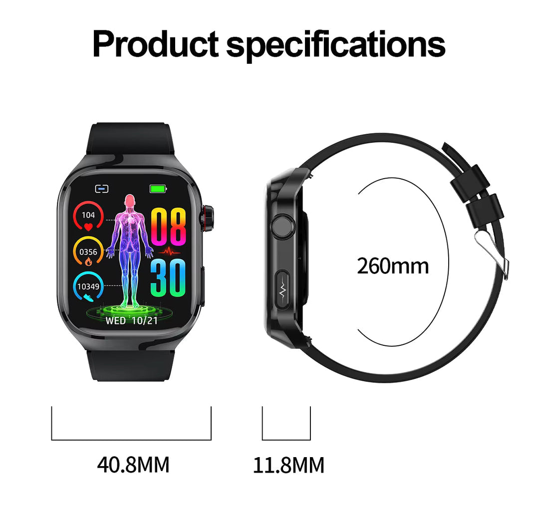 Montre connectée pour le suivi de la glycémie, ECG, mesure de l'acide urique, connectivité Bluetooth
