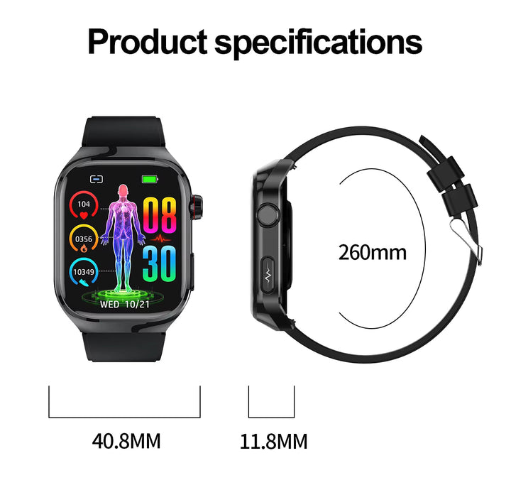 Montre connectée pour le suivi de la glycémie, ECG, mesure de l'acide urique, connectivité Bluetooth