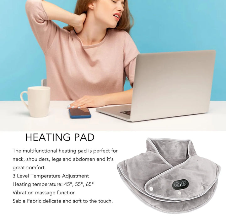 Massager de Cou & Épaules Chauffant | Coussin Chauffant USB avec Vibration | 3 Réglages de Température & Minuteur | Design en Peluche Douce
