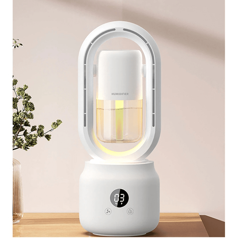 Ventilateur portable sans pales avec humidificateur et veilleuse pour un confort rafraîchissant