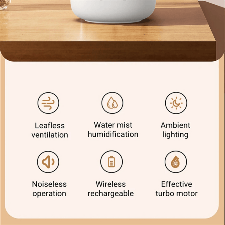 Ventilateur portable sans pales avec humidificateur et veilleuse pour un confort rafraîchissant