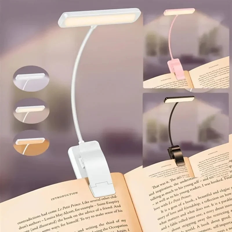 Lampe de lecture rechargeable USB flexible | 3 couleurs de lumière et dimmable | Design à clip avec bras ajustable