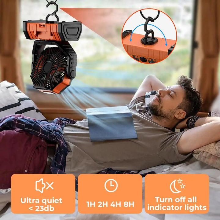 Ventilateur de camping portable 20000mAh avec lumière LED et batterie externe