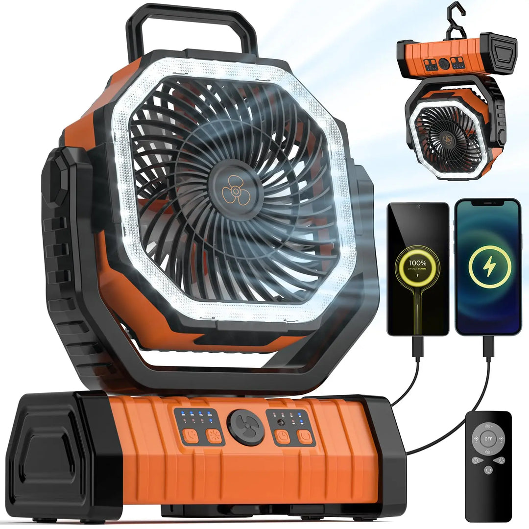 Ventilateur de camping portable 20000mAh avec lumière LED et batterie externe