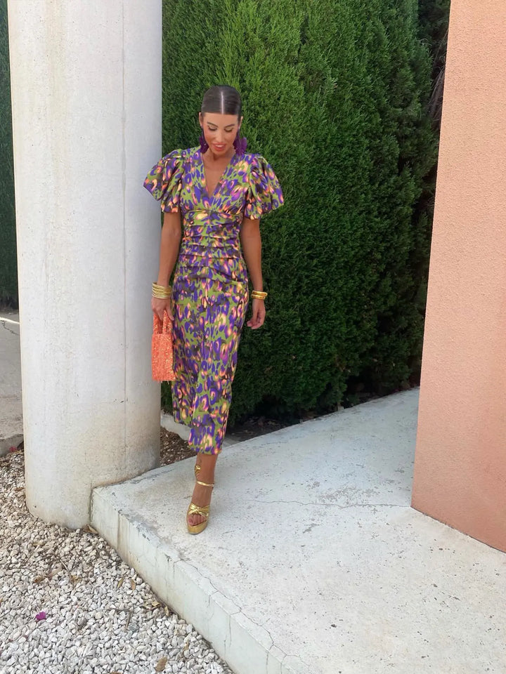 Robe Midi à Manches Bouffantes | Fête