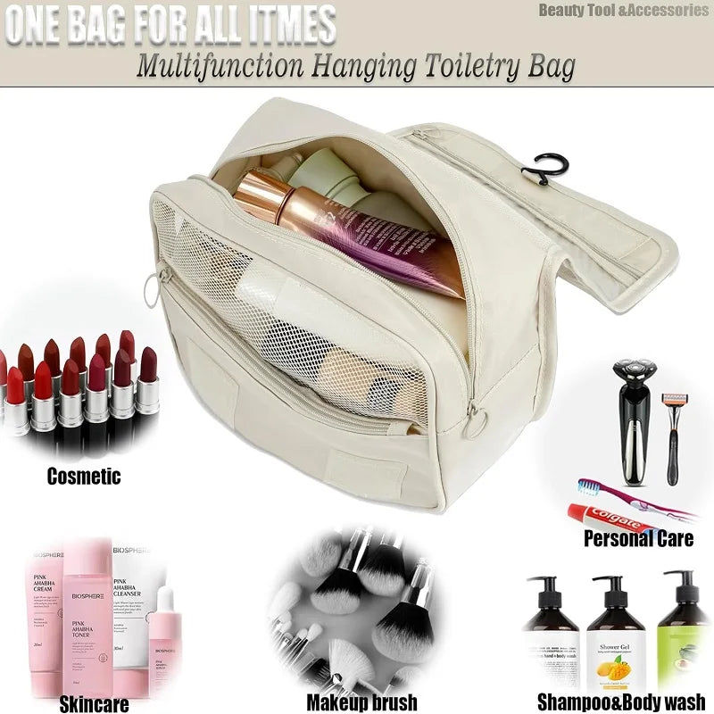 Trousse de Toilette de Voyage Compacte | 6 Compartiments & Poche pour Humidité | Polyesters Polyvalent & Résistant à l'Eau