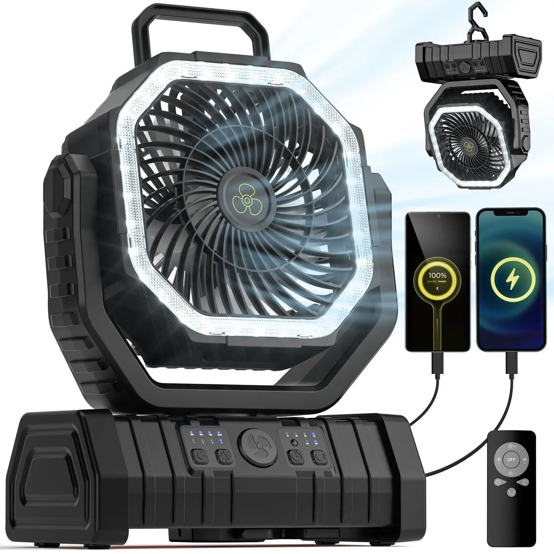 Ventilateur de camping portable 20000mAh avec lumière LED et batterie externe