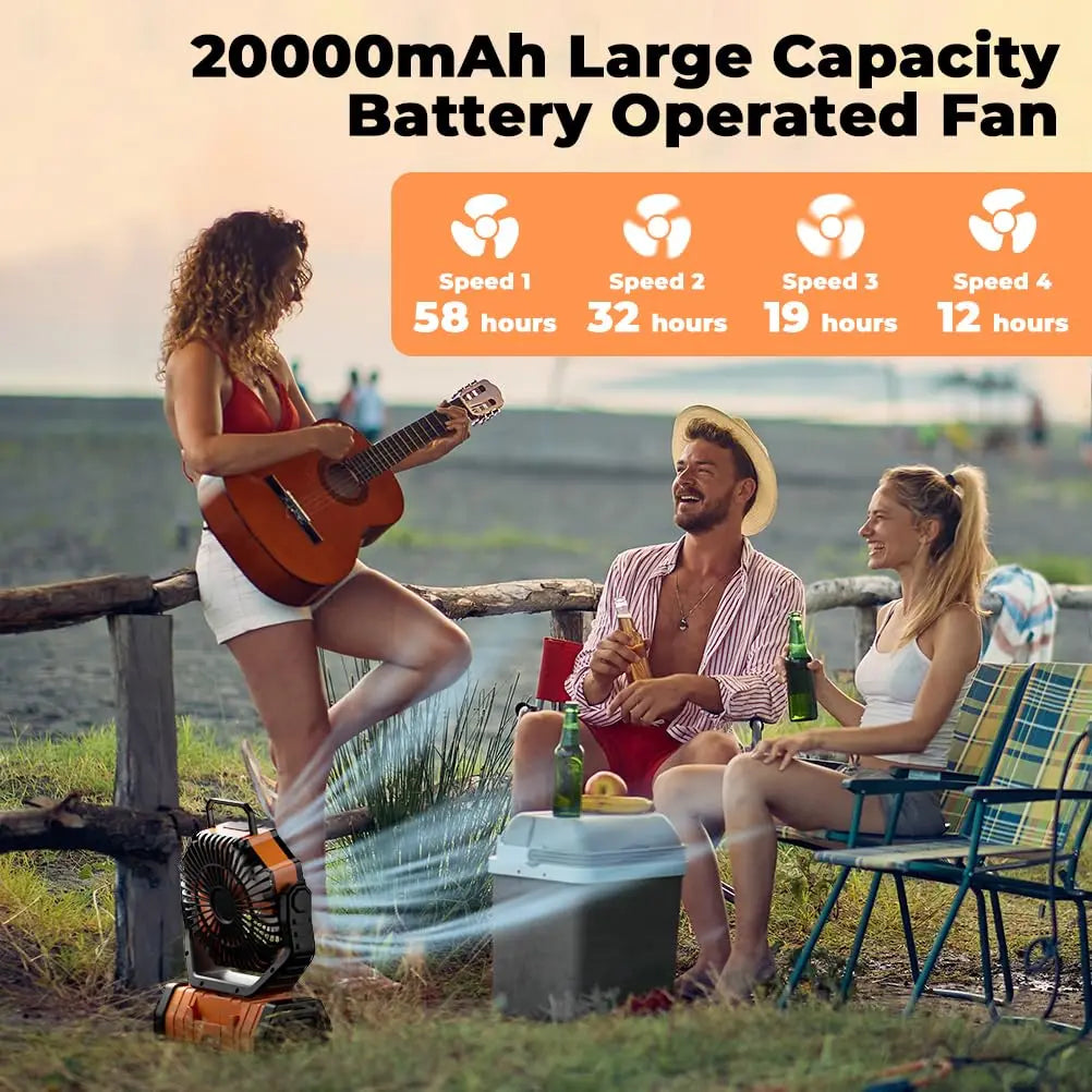 Ventilateur de camping portable 20000mAh avec lumière LED et batterie externe