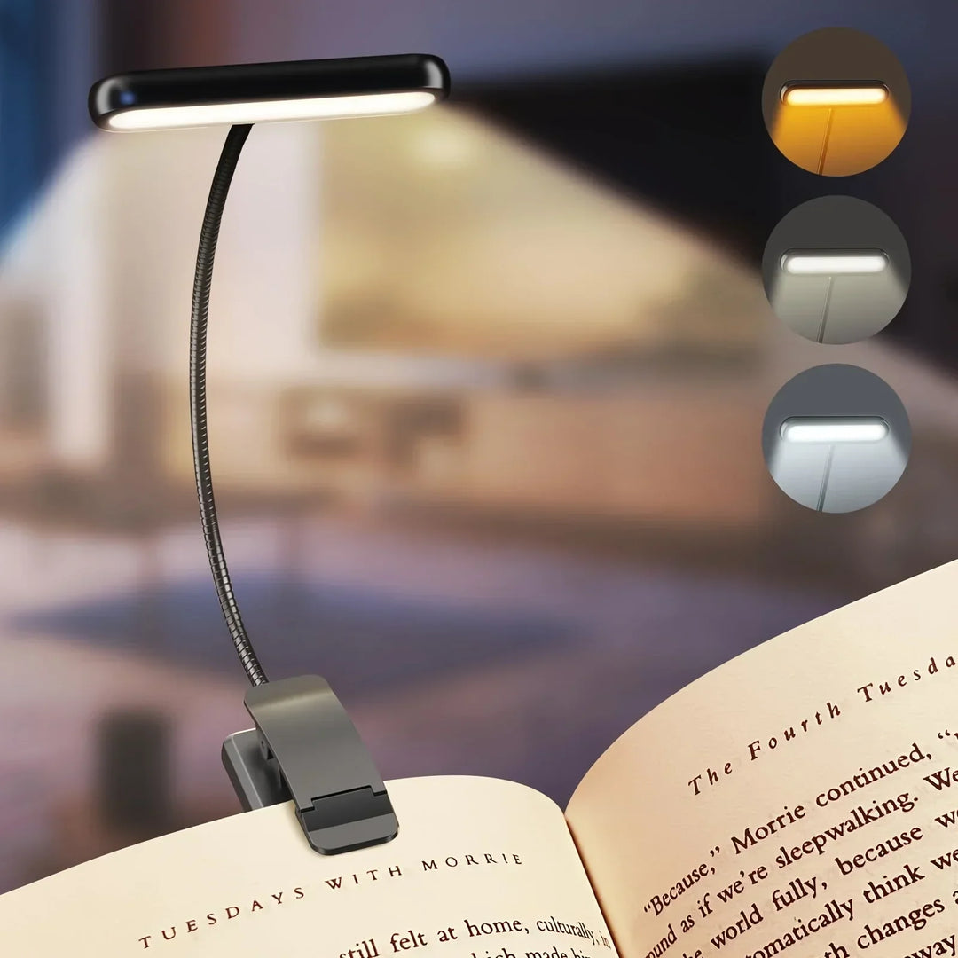 Lampe de lecture rechargeable USB flexible | 3 couleurs de lumière et dimmable | Design à clip avec bras ajustable