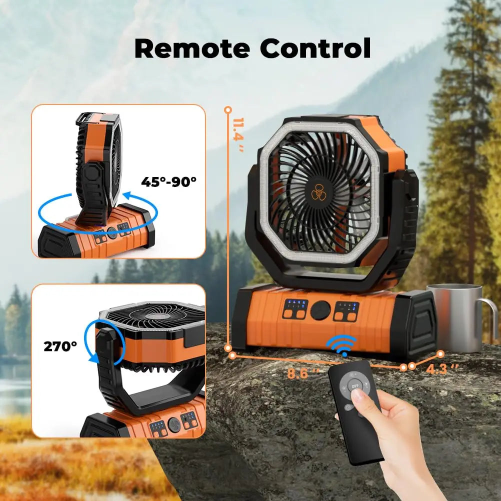 Ventilateur de camping portable 20000mAh avec lumière LED et batterie externe