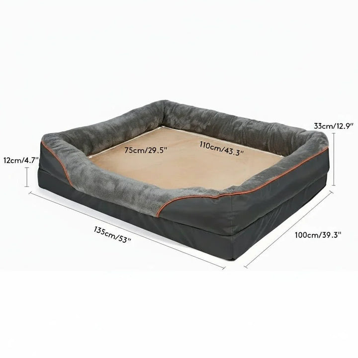 Lit Orthopédique Imperméable pour Chien avec Oreiller Élevé & Support en Mousse à Mémoire